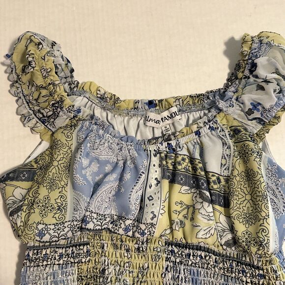 Almost Famous Medium Asymmetrical Summer Dress Patchwork Flowy Sheer Butter - Picture 4 of 5